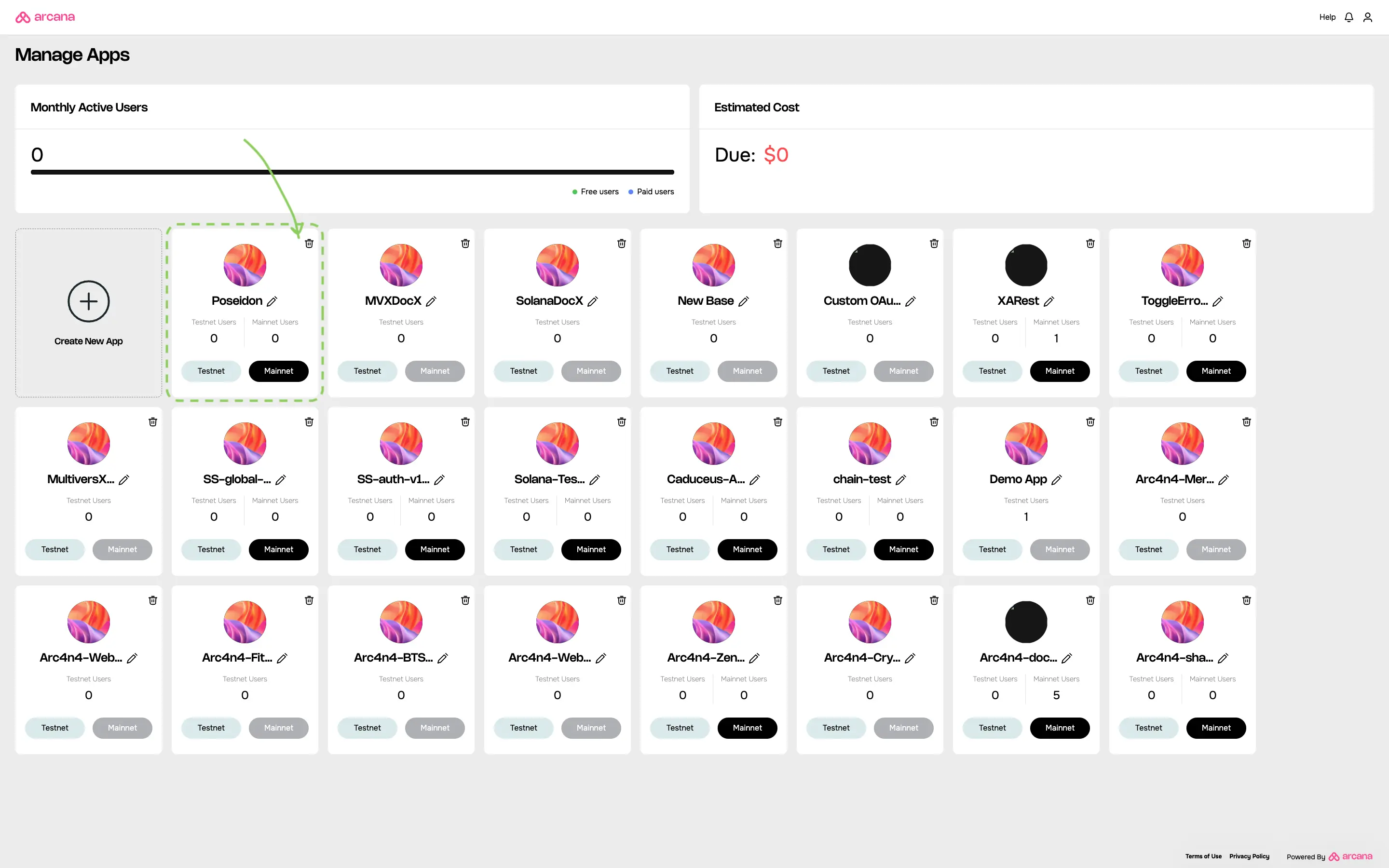 Dashboard: Manage Apps